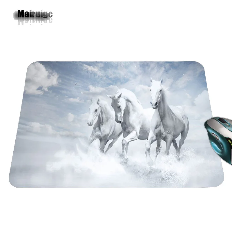 

Mairuige Top Fashion Design Cool Vintage Strong White Horse Series Mouse Mats Anti-Slip Rectangle Mouse Pad Customized Supported