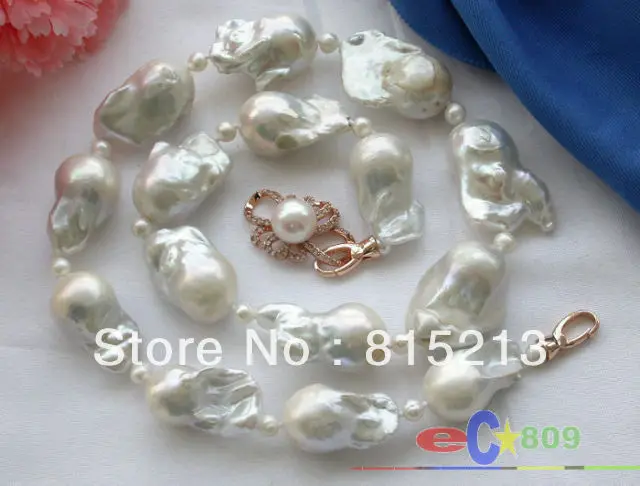 

ddh00427 Rare HUGE 35mm white baroque keshi reborn PEARL NECKLACE