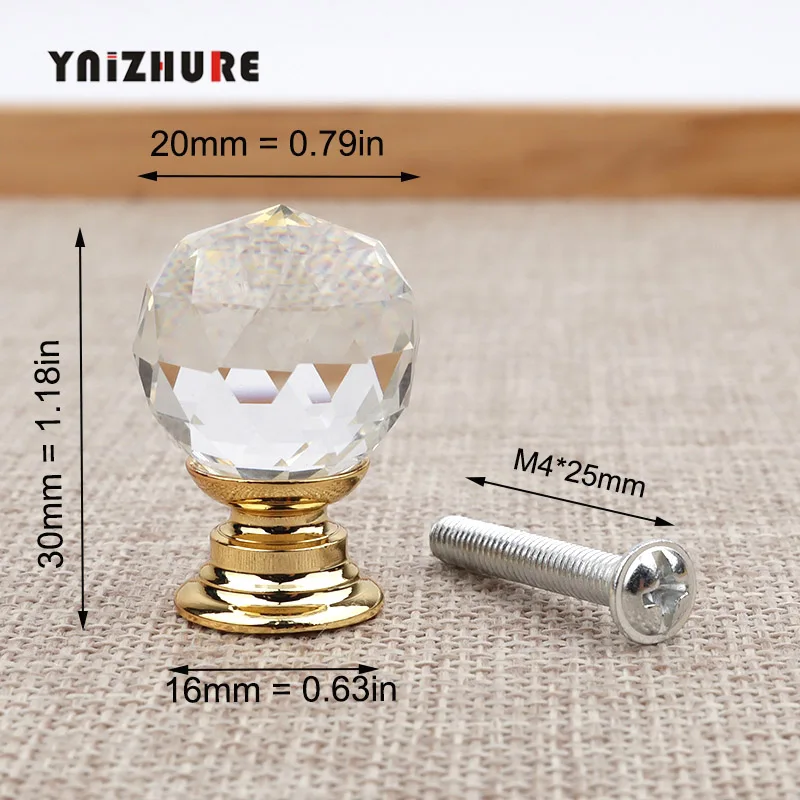 YNIZHURE Brand Design 20mm Crystal Ball Glass Knobs Cupboard Drawer Pull Kitchen Cabinet Door Wardrobe Handles Hardware - Цвет: Gold