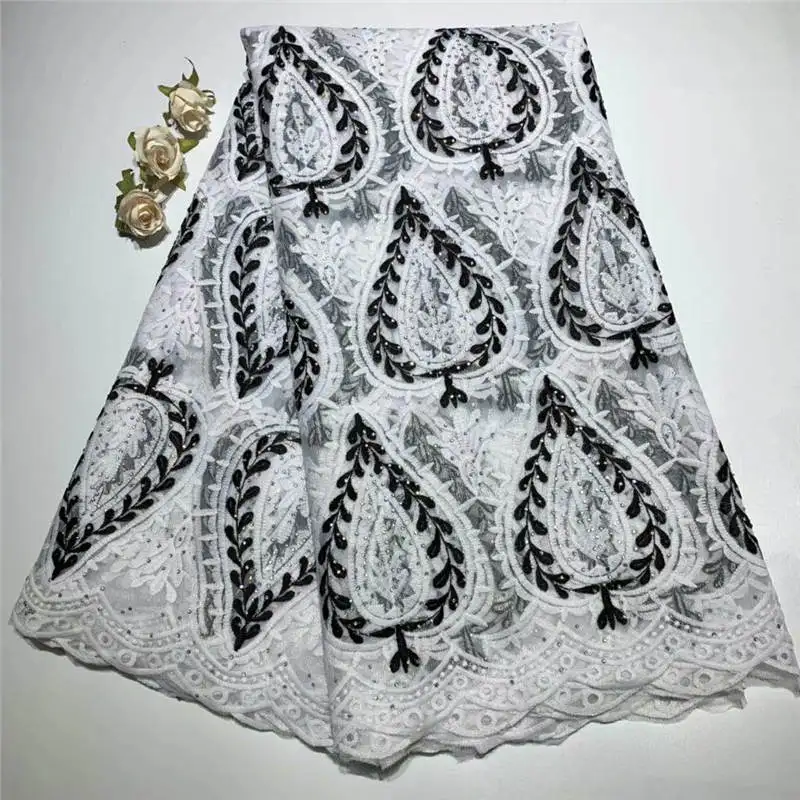 

ZQ!African Lace Fabric 2019 High Quality French Mesh Lace Fabric Beads Nigerian Milk Silk Lace Fabrics For Dress ! L41203