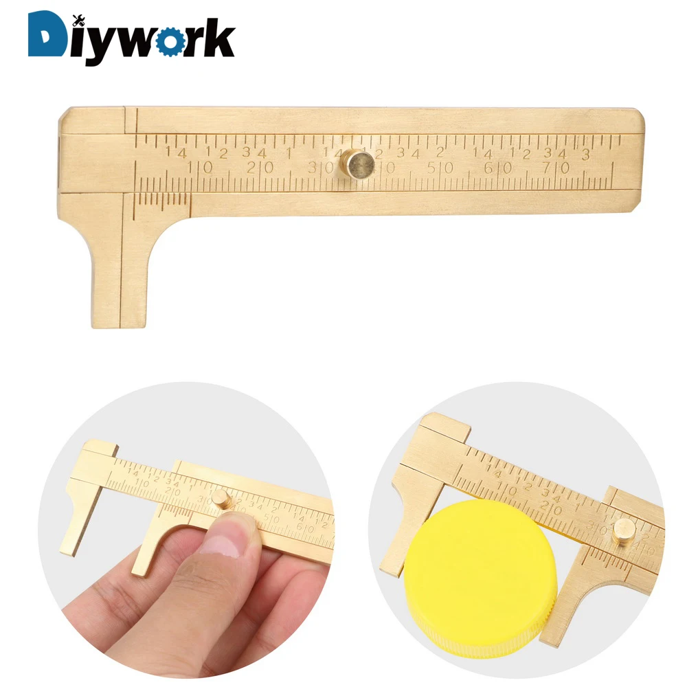 DIYWORK 80mm/3.15" Brass Sliding Gauge Ruler Micrometer Mini Sliding DIY Vernier Caliper Pocket