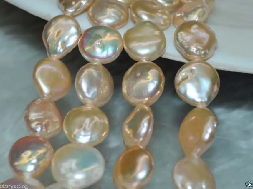 

Wholesale 4 strands AA+ Natural 11-12mm pink coin freshwater pearls 15