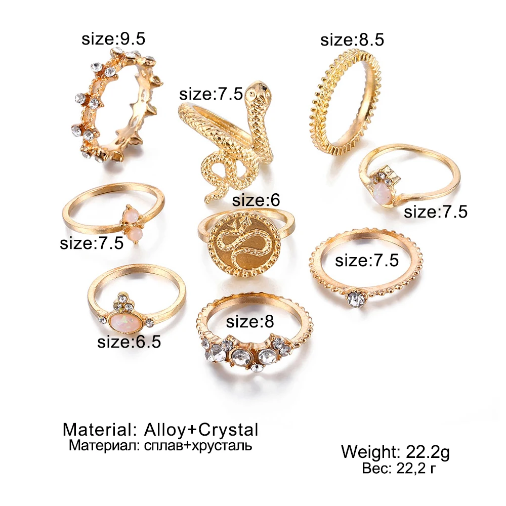 Винтажное Золотое кольцо с кристаллами и опалом, кольцо на кончик пальца, богемное геометрическое кольцо со змеиным крестом Mary, Гламурное женское кольцо на кончик пальца, ювелирное изделие