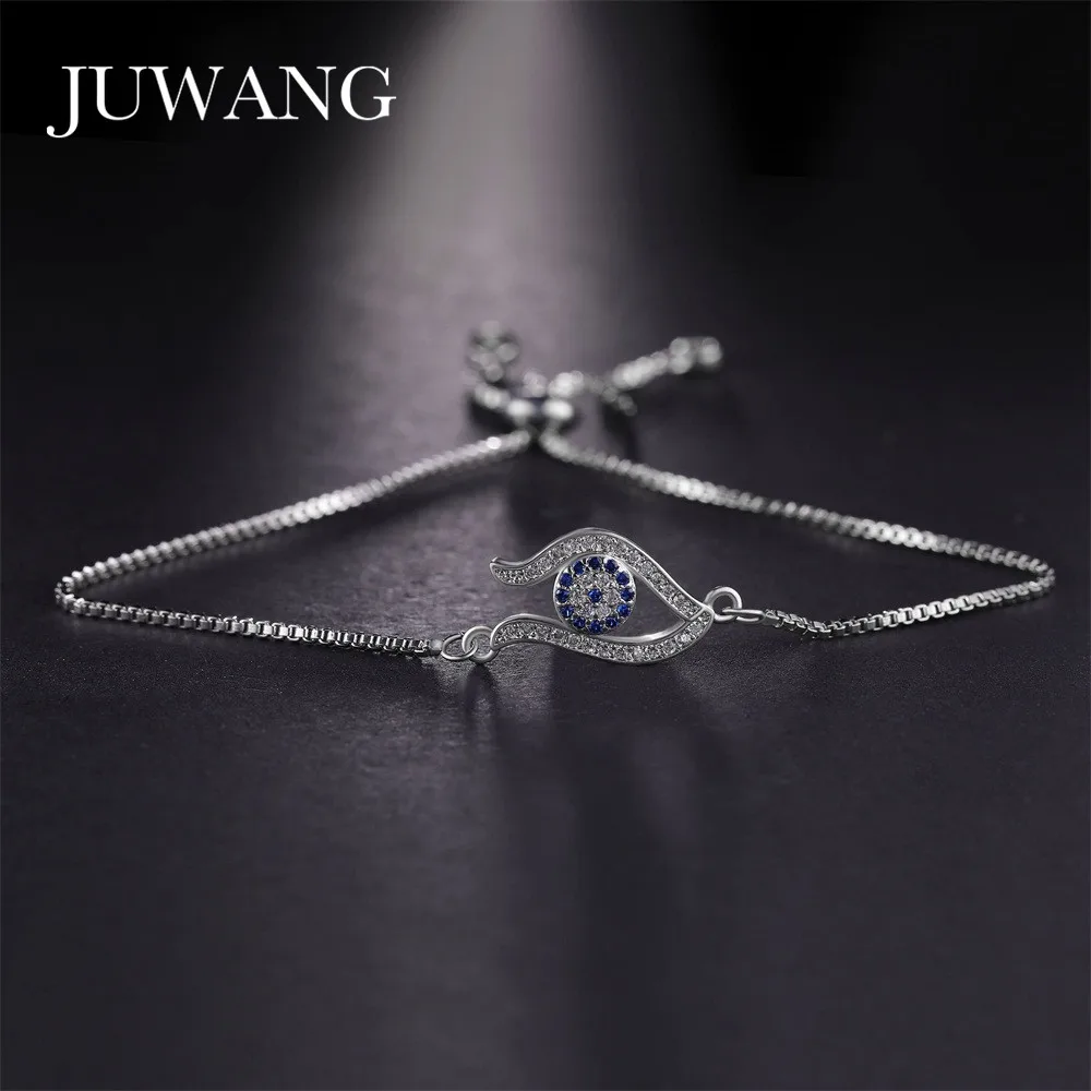 

JUWANG Silver Color CZ Woman Blue Evil Eye Bracelets for Women Crystal Charms Friendship Bracelet Costume Jewelry Wholesale