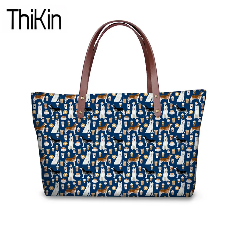 

THIKIN Large Top-Handle Bags Women White Shepherd Printing Handbags Ladies Shoulder Bags for Females Hand Tote Bag Sac A Dos