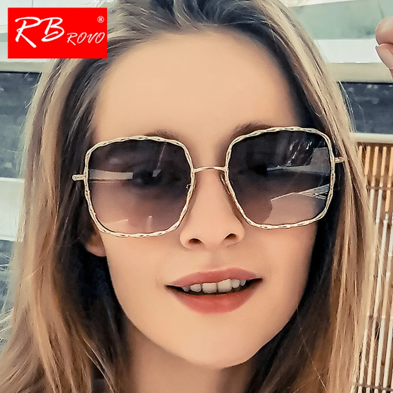 

RBROVO New Arrival 2019 Luxury Ocean Lens Sunglasses Women Brand Designer Shades for Women Vintage Metal Gafas De Sol Mujer