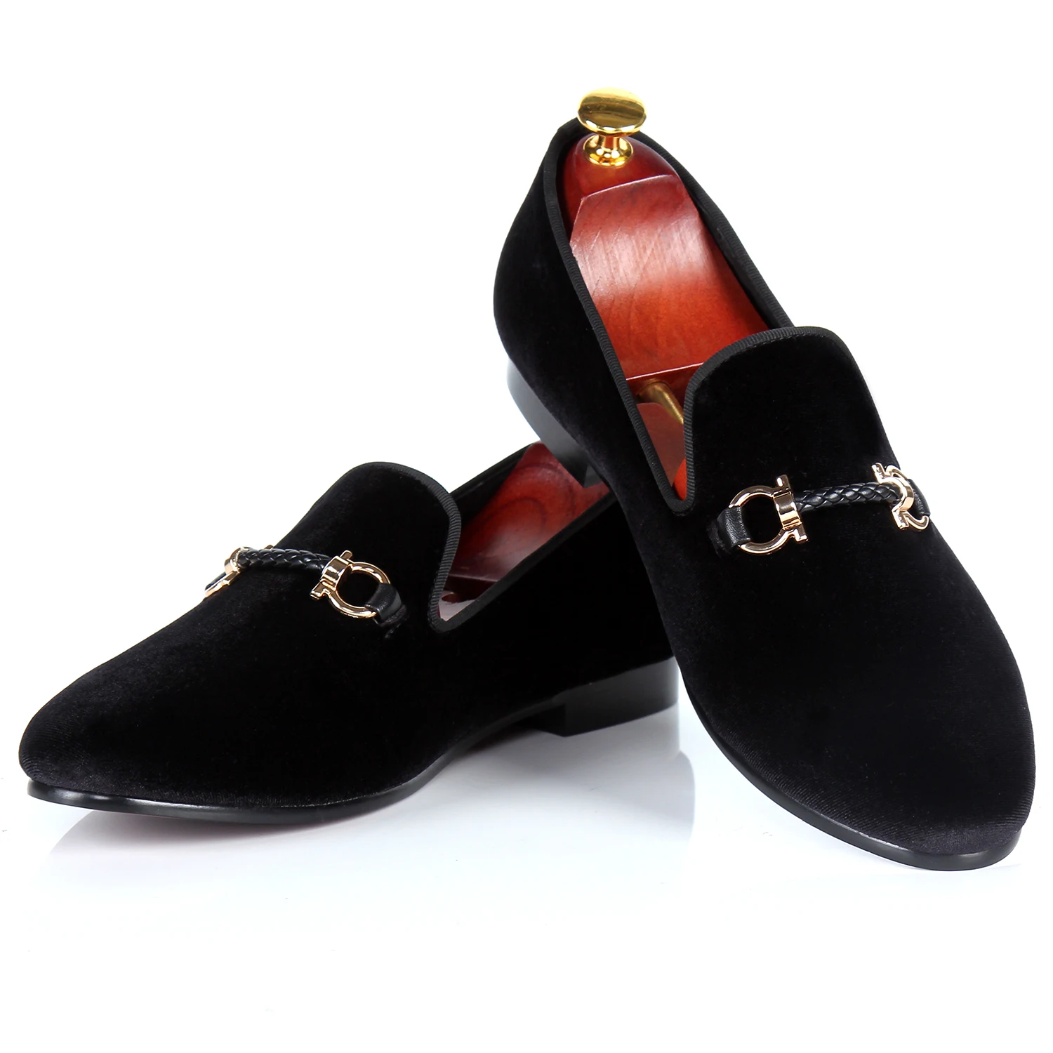 Harpelunde Wedding Shoes For Men Black Buckle Flat Shoes Handmade Velvet Loafers size 7-14