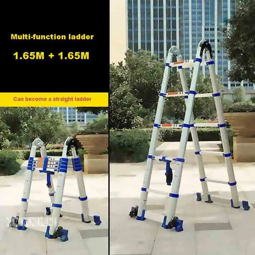 

JJS511 High Quality Household Folding Ladder Portable Multi-function Ladder Thick Aluminum Alloy Engineering Ladder(1.65M+1.65M)