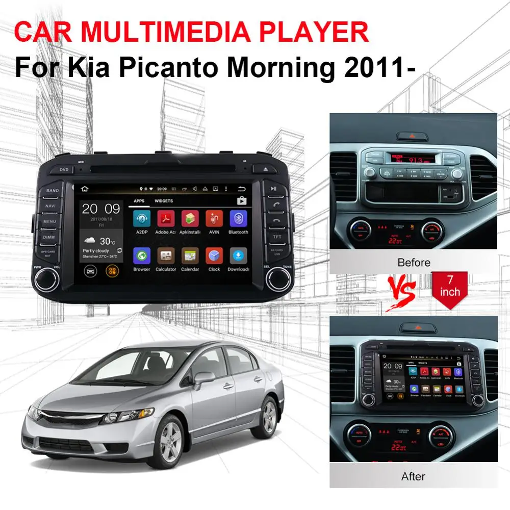 Flash Deal 4G LTE Android 8.0 Octa Core Car Multimedia Player For Kia Picanto Morning 2011 2012 2013- Radio Stereo GPS Navigation WIFI DAB+ 3