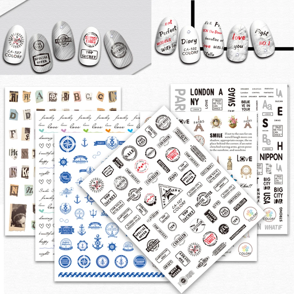 

1PCS Alphabe Nail Decals 3D DIY Sticker Nails Charm Letter Stamp Nail Art Sticker Thin Adhesive Manicure Slice CHCA100-108/F