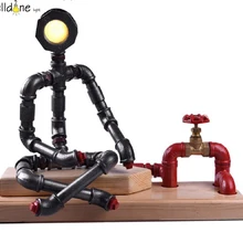 Домашний старинный прикроватный винтажный Лофт промышленный Железный Ретро стиль креативный промышленный робот компания Передняя Декоративная Светодиодный лампа