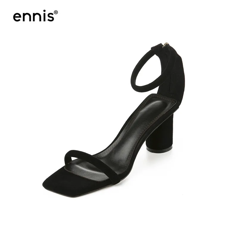 ENNIS/ г., женские модные сандалии открытые туфли летние босоножки на высоком каблуке замшевые сандалии-гладиаторы обувь желтого, черного, абрикосового цвета, новинка, S927 - Цвет: Black
