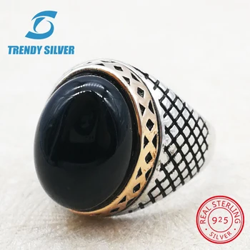 

silver 925 fine jewelry man rings men accessories turquoise gemstone natural onyx agate wholesale TRENDY SILVER