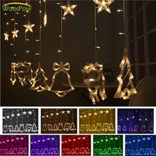 WoodPow 3M 12LED Holiday Party Light Window Christmas Decoration Light Curtain String Light Stars/Bell/Deer/Tree Outdoor Light