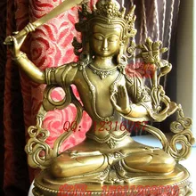 Тибет буддийский Бронзовый латунный Манджушри Бодхисаттва богиня Держите меч статуя