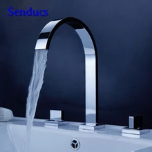 Free shipping three hole bathroom waterfall faucet with good quality basin sink faucet by brass bathroom hot cold mixer taps