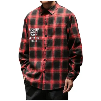 

men shirt streetwear shirt hawaiian shirt Casual Fashion Plaid Printing Loose Lapel Long Sleeve Tops Blouse free shipping D4
