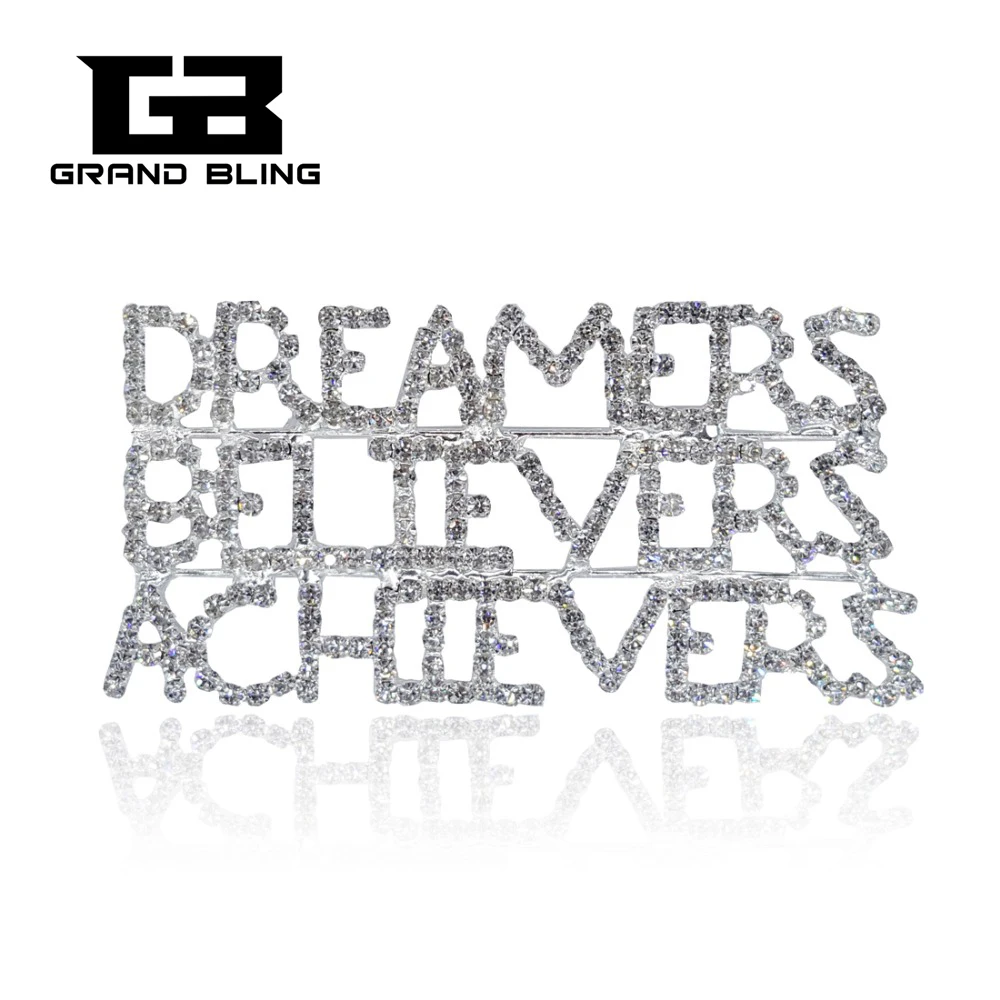 

Handmade Personality of Rhinestone Word Pin"DREAMERS BELIEVERS ACHIEVERS" Brooch Pins FREE SHIPPING