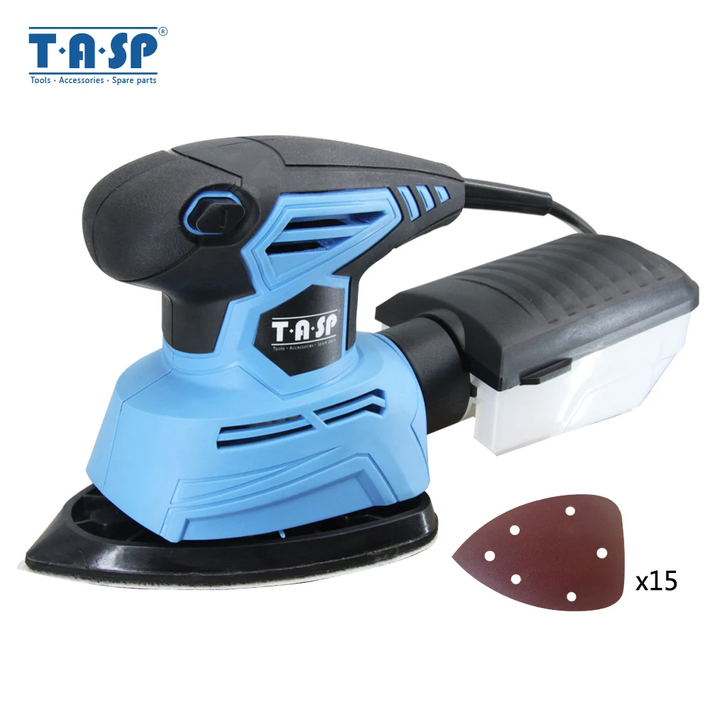 Prezzo TASP 130W Elettrico Mouse Levigatrice Dettaglio Levigatura Macchina Strumenti di Lavorazione Del Legno per il Legno con il sacchetto di Polvere Scatola di Raccolta e 15 Carte Abrasive