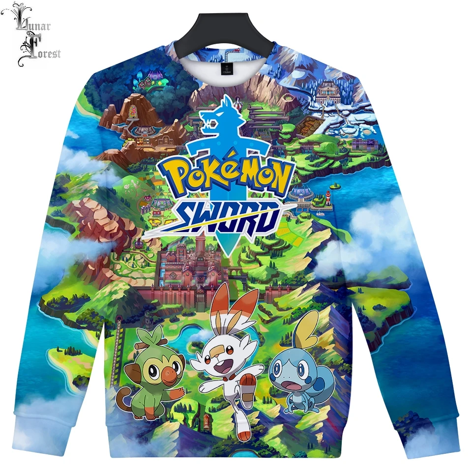 Pokemon Sword and Shield 3D Printing T-shirt Fashion Round Neck Long Sleeve Popular Japanese Anime Streetwear Plus Size