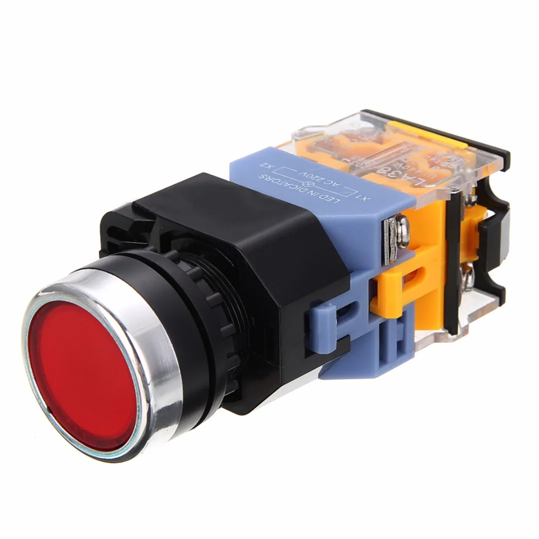 NO+NC START STOP DPST LED Momentary Push Button Switch AC 220V For Starter Contactor Relay Mayitr