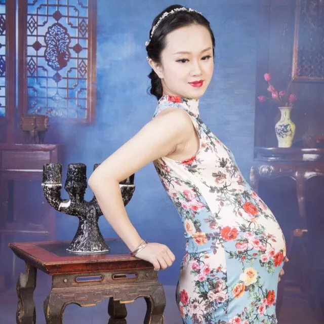 Новая одежда для беременных фотография беременной женщины Реквизит Мода китайский Cheongsam цветок платье Набор для беременных фотосессии