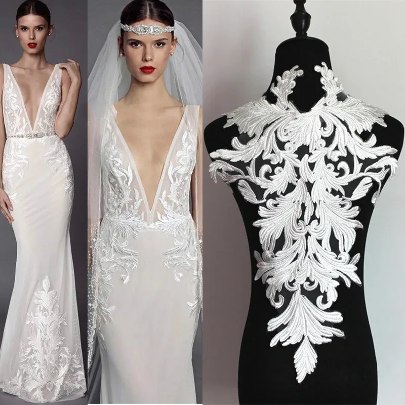 

2Pcs lace flower patch cotton accessories diy craft lash material high-grade white wedding dress back applique