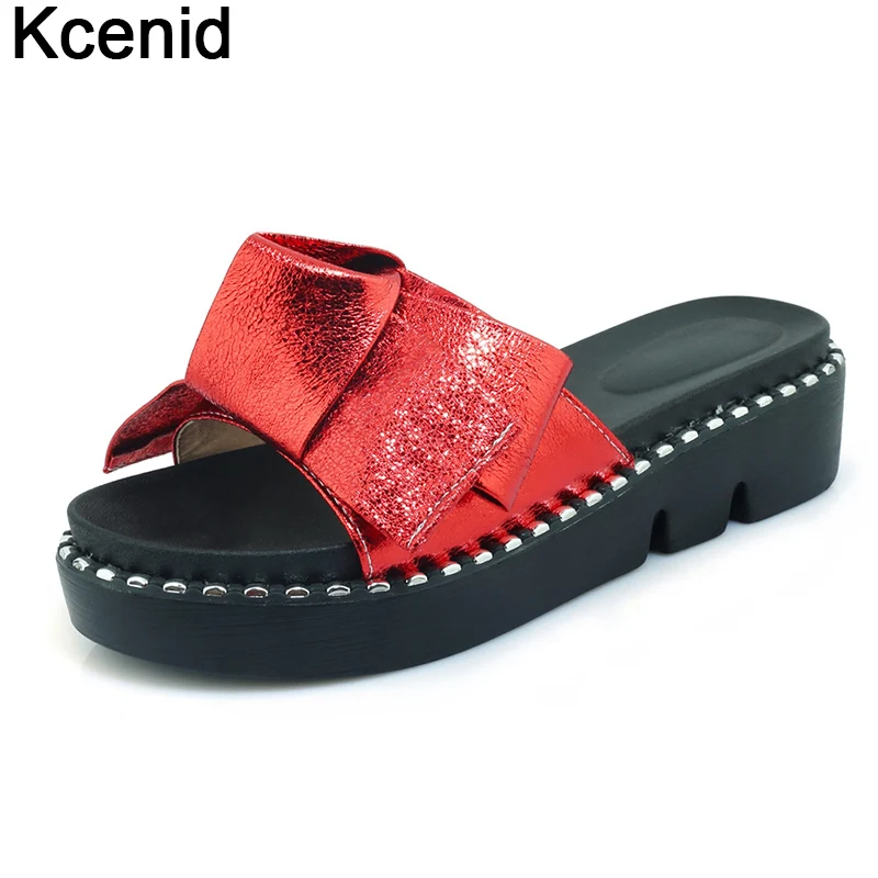 

Kcenid New fashion butterfly-knot summer slippers for women 2018 comfortable soft shoes woman platform wedge slides big size 44
