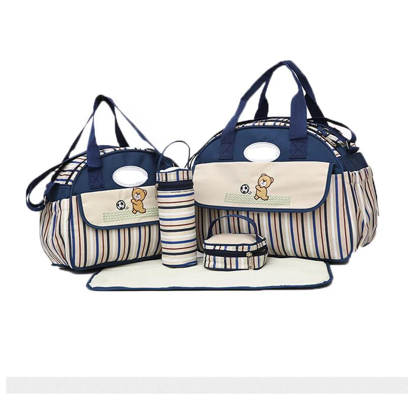 

5-piece baby diaper bag stripe single pregnant mommy handbag waterproof large capacity out-of-the-box