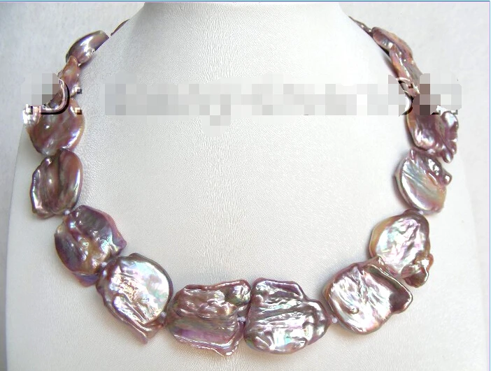 

shipping Wonderful BIG 22mm PURPLE nautral SOUTH Reborn keshi pearls necklace a0761 (A0502)