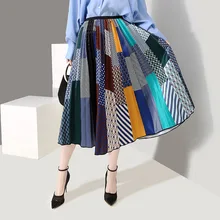 Летние Для женщин шить цветочные юбки плиссированные женские юбки модные тенденции с высокой талией, из лоскутов юбка