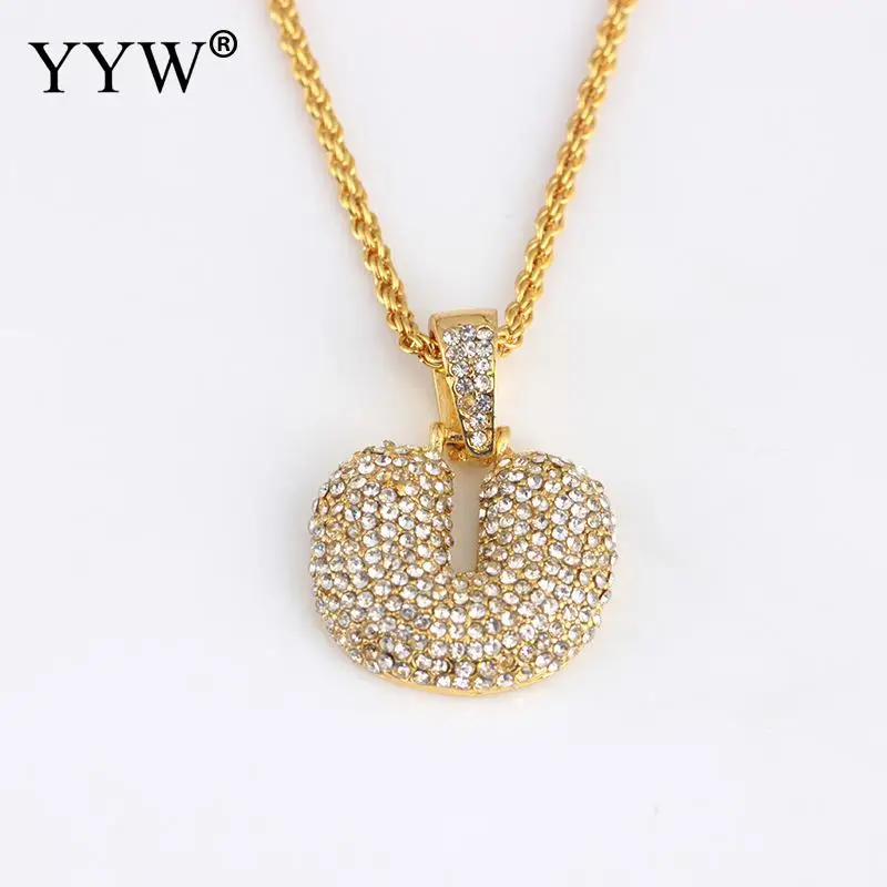 Cubic Zirconia Hip Hop Chain Neckalce A-Z Custom Name Bubble Initial Letter Necklaces& Pendant Charm For Women Men Jewelry - Окраска металла: u