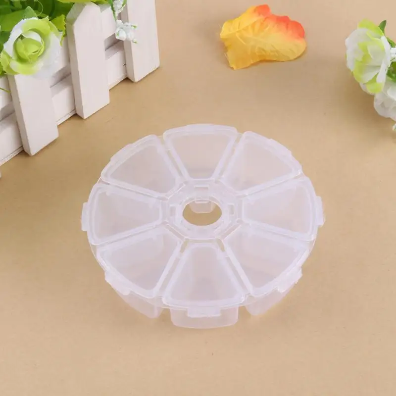 

Clear Jewelry Storage Box Case Organizer Display Jewelry Bead Makeup Round Rangement 8 Slots Necklace Earrings Storage Holder