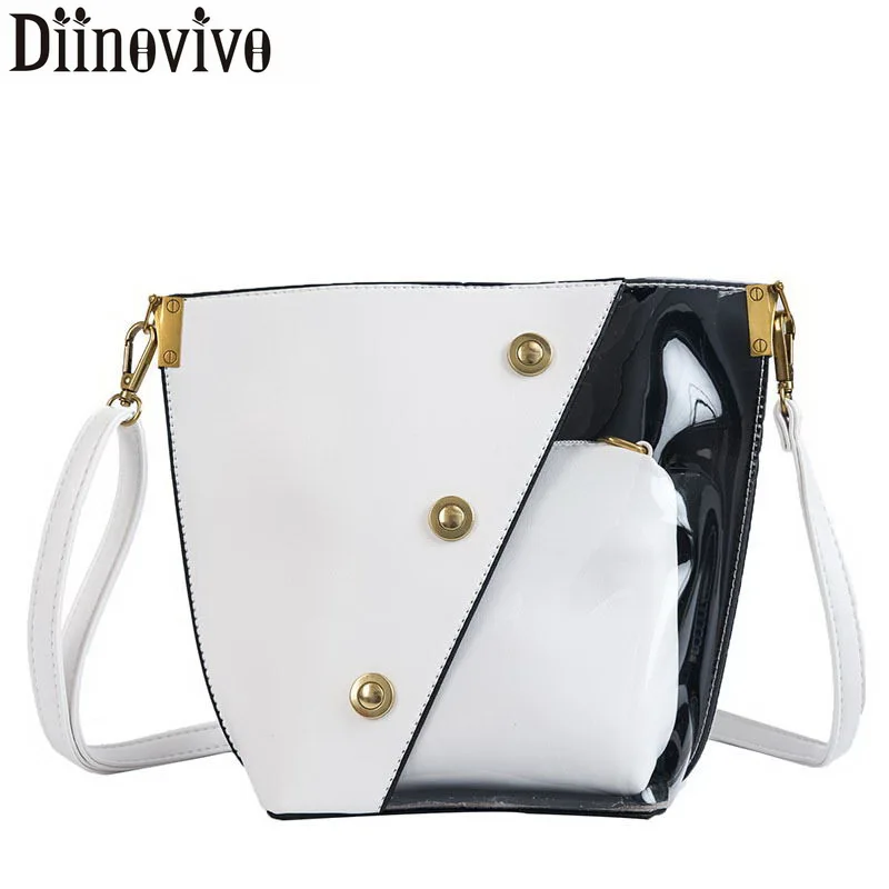 

DIINOVIVO PVC Transparent Bucket Bag Female Punk Rivet Small Bags For Women Crossbody Bag Fashion Laser Shoulder Bag WHDV1013