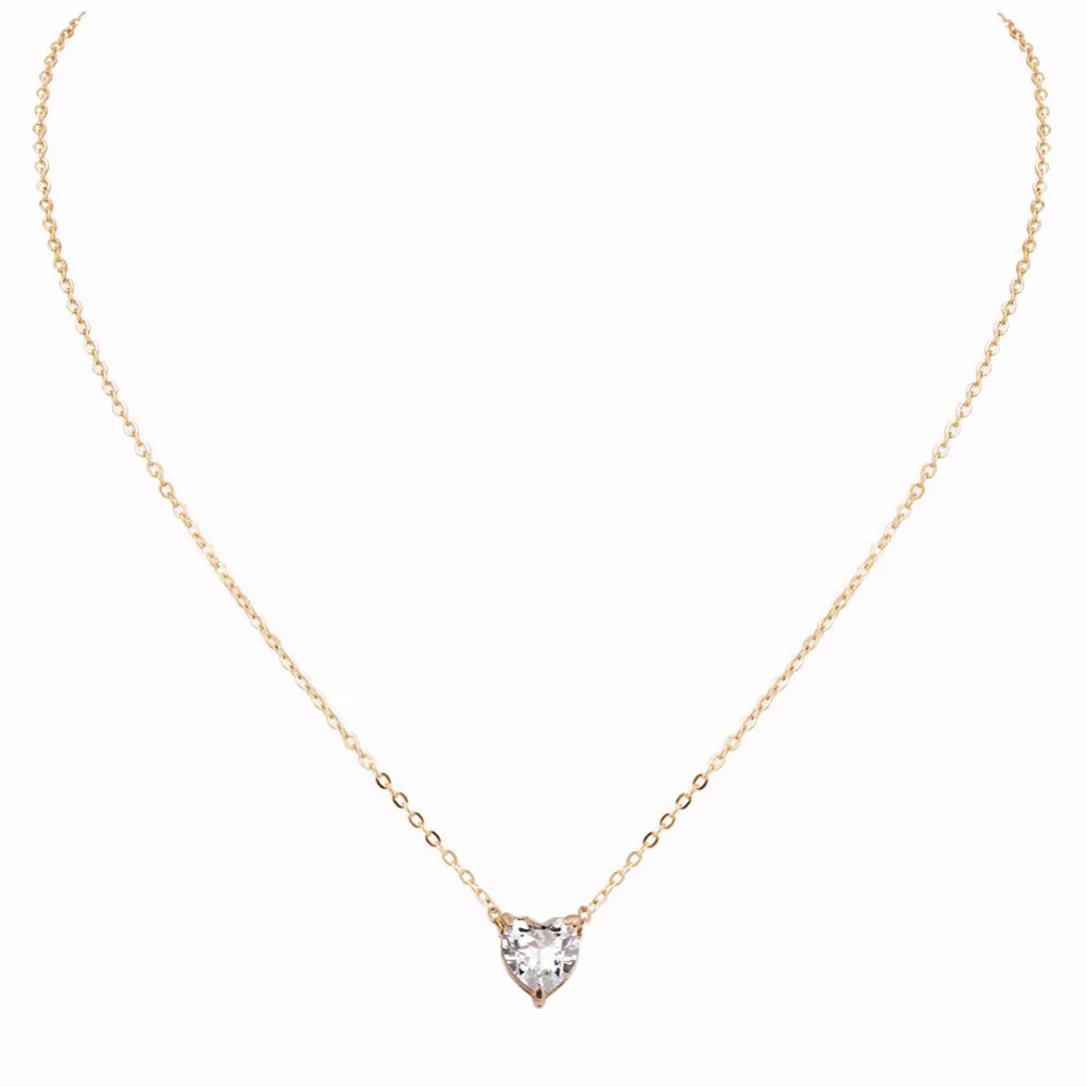 Маленькое сердце Кристалл Циркон Стразы кулон ожерелье s короткая цепь колье ожерелье позолоченное серебро колье ювелирные изделия#270497