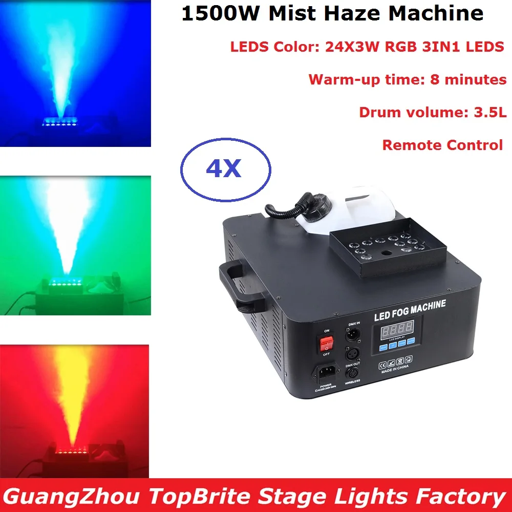 

4Pcs Newest 1500W DMX LED Fog Machine Pyro Vertical Smoke Machine 24X3W RGB 3IN1 Professional Mist Haze Machine For Party Lights