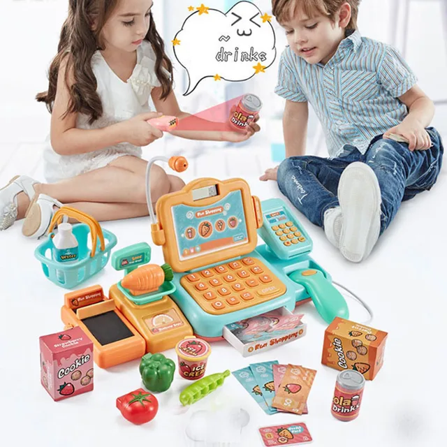 24Pcs/set Electronic Mini Simulated Supermarket Cash Register Kits Toys Kids Checkout Counter Role Pretend Play Cashier Girl Toy 2