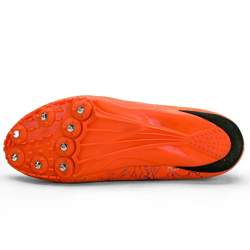 ألعاب القوى أحذية رياضية الرجال الرياضة في الهواء الطلق الرجال تتبع سبايك أحذية البرتقال الأخضر طالب التدريب رياضية النساء القفز أحذية