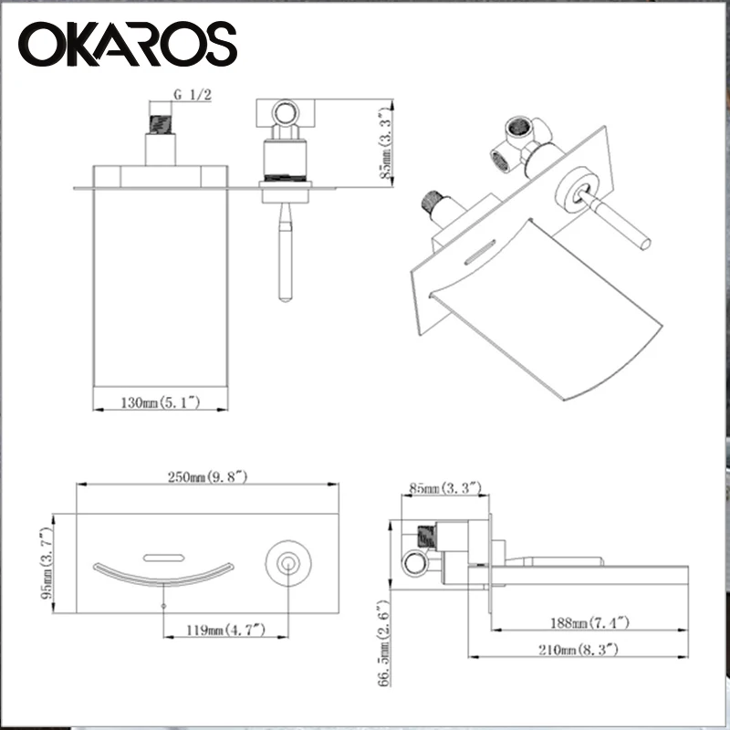 OKAROS смеситель для ванной комнаты, светодиодный, зеленый, красный, синий, меняющий кран, из нержавеющей стали, хромированный, водопад, водопроводный смеситель, Grifo de la cu