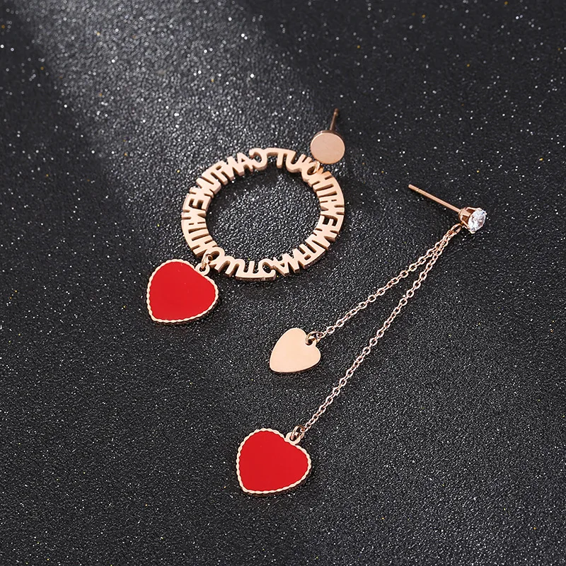 Серьги с красным сердцем цирконом и надписью Love модные ювелирные изделия