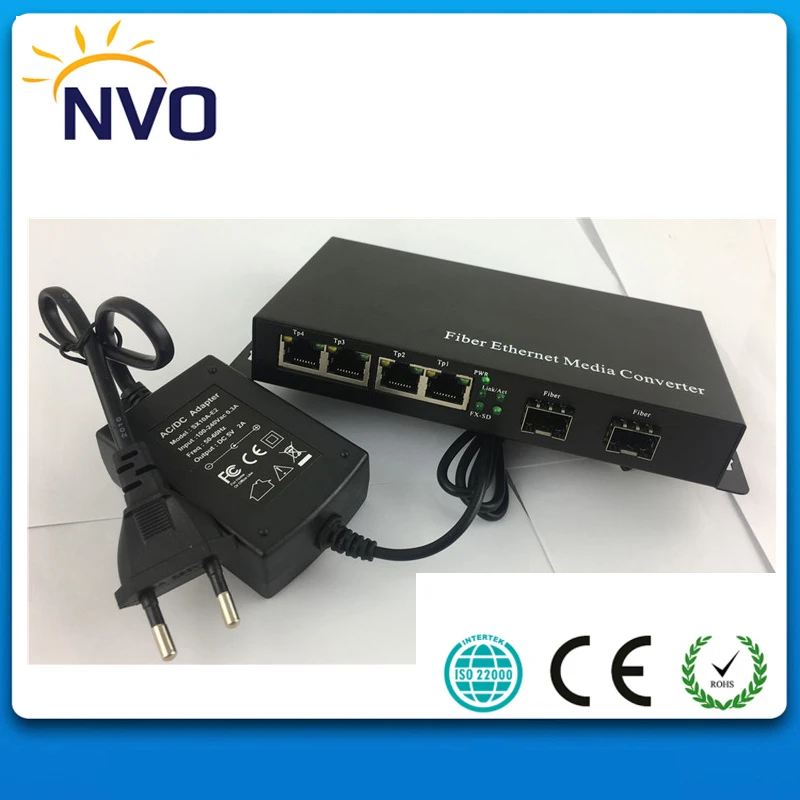 

1000M 4RJ45+1000M 2SFP,Euro Charger,External power supply,Unmanaged Multi SFP Ethernet Fiber Optic Switch