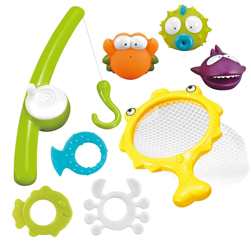 

8Pcs/Set Bathing Toy Funnel Fishing Bathing With Silicone Rubber Children Educational Activities Bathroom Puzzle Game Shower Toy