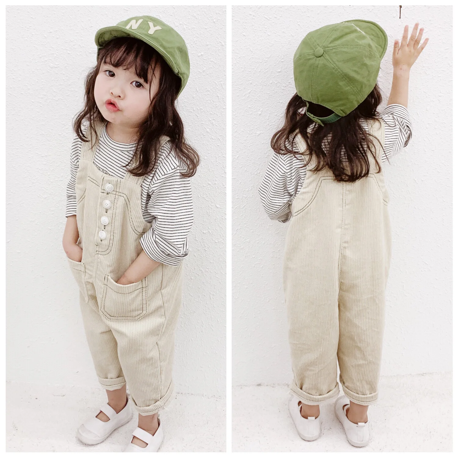 

Korean style Spring Autumn cute girls corduroy overalls baby boys solid color all-match suspender trousers bib pants