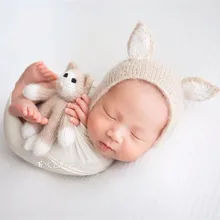 Шапочка для новорожденного, комплект для маленьких девочек игрушки-котята комплект Опора вязаный кот капот вязаный крючком игрушки в виде животных для новорожденных шляпа Подставки для фотографий