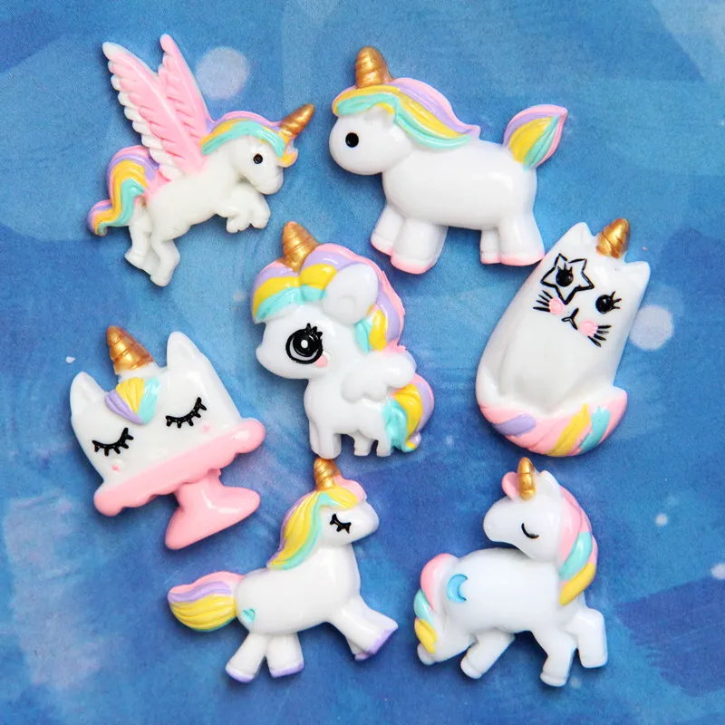 

10pcs/lot Kawaii Cartoon Unicorn Horse Resin Flatback Cabochons Scrapbooking DIY For Phone Decoration Supplies Embellishment