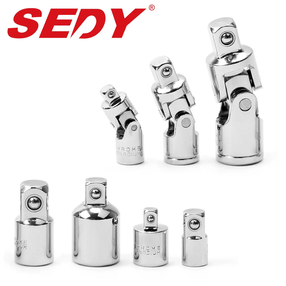 

SEDY 7Pcs Socket Adapter Drive Universal Joint Wobble Socket Set Angle Extension Bar 1/4" 3/8" 1/2" Rotary Torque Wrench Set