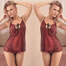 Sexy Purplish Red Lingerie Floral Voile Chemise Babydoll Dress Nightie XS M 4 10