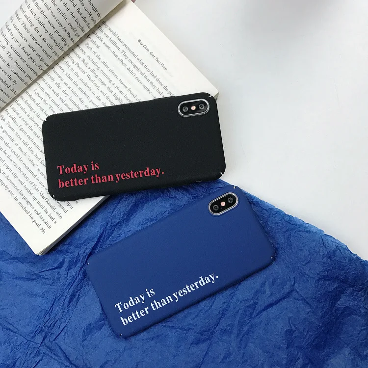 

Solid Color Art Letters Korean Phone Case For iPhone 6 6 Puls 6S 7 8 Puls X XS Max XR Cases Sand Texture Hard Blue Back Cover