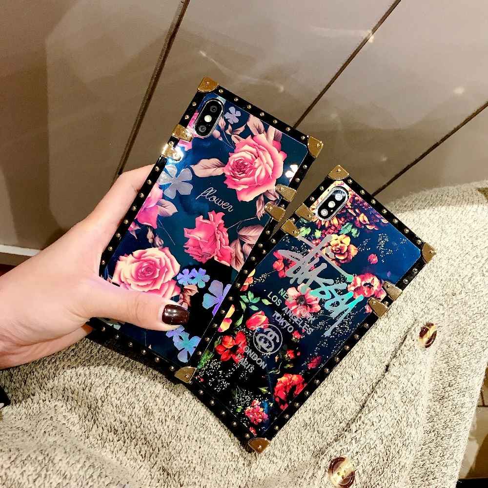 

Case For Huawei Mate 20 Lite Mate 20 Pro P20 Pro Cover Square Rivet Blue Ray Rose Girly Cover For Huawei NOVA4 2S NOVA3i 3E Case