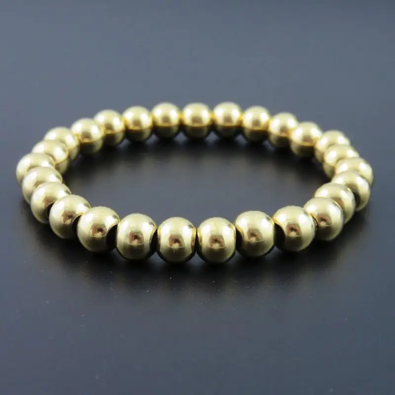 

8mm Gold-color Bead Stainless Steel Beads Chain Bracelet For Man,Elastic Stretch Bracelet Summer Gift Party Jewelry